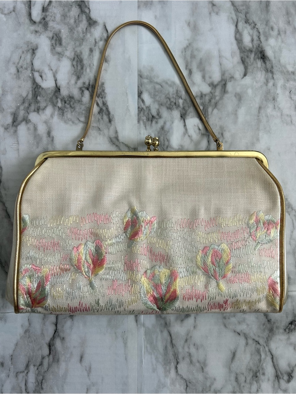 H.1. USA H1 USA vintage mid century 1950-1960s handbag clutch tapestry kiss lock